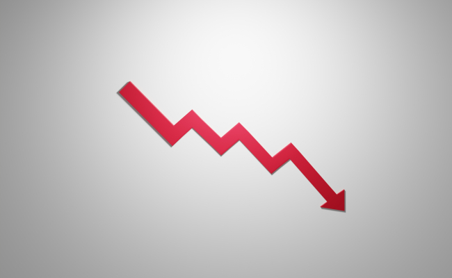 Down Arrow Chart ,downwards concept . 3D render