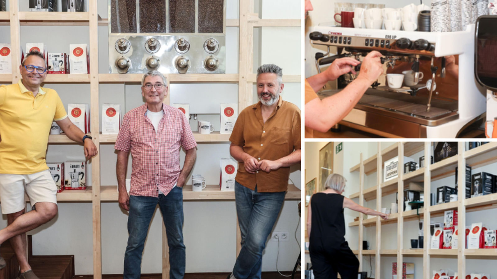 Zaakvoerder Kurt, koffiebrander Jo en Wouter van Stad Leest