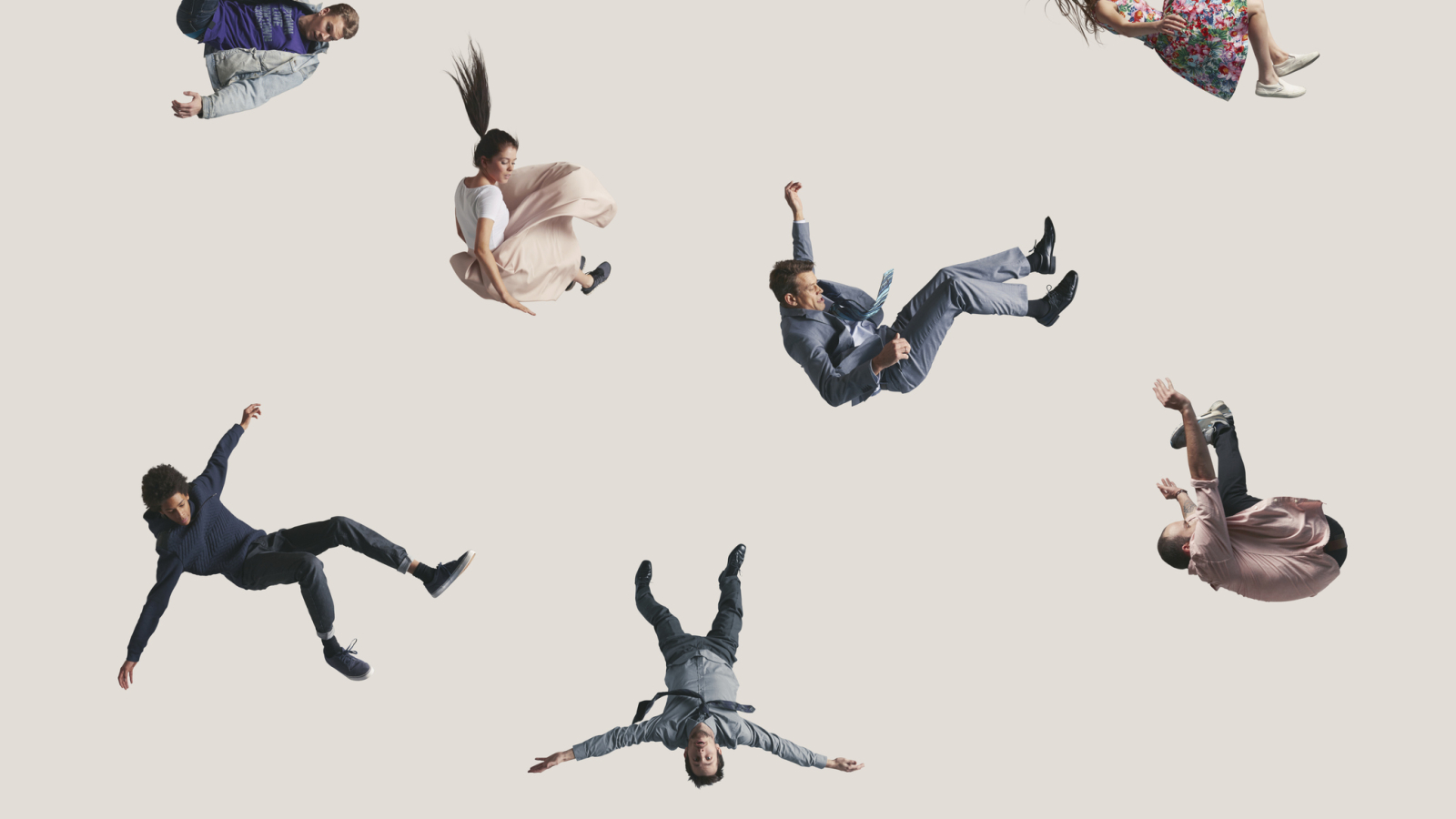 Group of people in the air, falling down