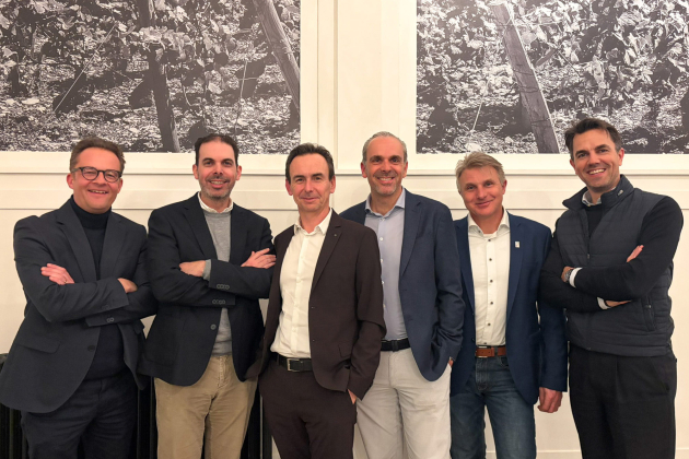 Strategische fusie VanRoey en Dynamate_vnlr Jan Camerlynck (Sofindev), Olivier Christiaens (Dynamate), Joachim Lauwers (VanRoey), Alexander Christiaens (Dynamate), Pat Van Ro