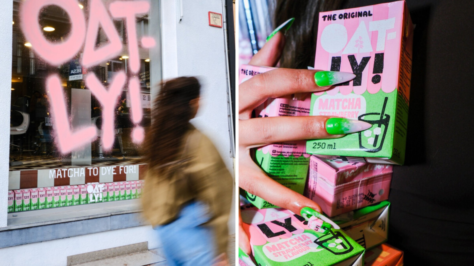 Oatly lanceerde recent hun nieuwe Strawberry Matcha en slaan daarvoor de hand met het kapsalon Jitske Knipt.