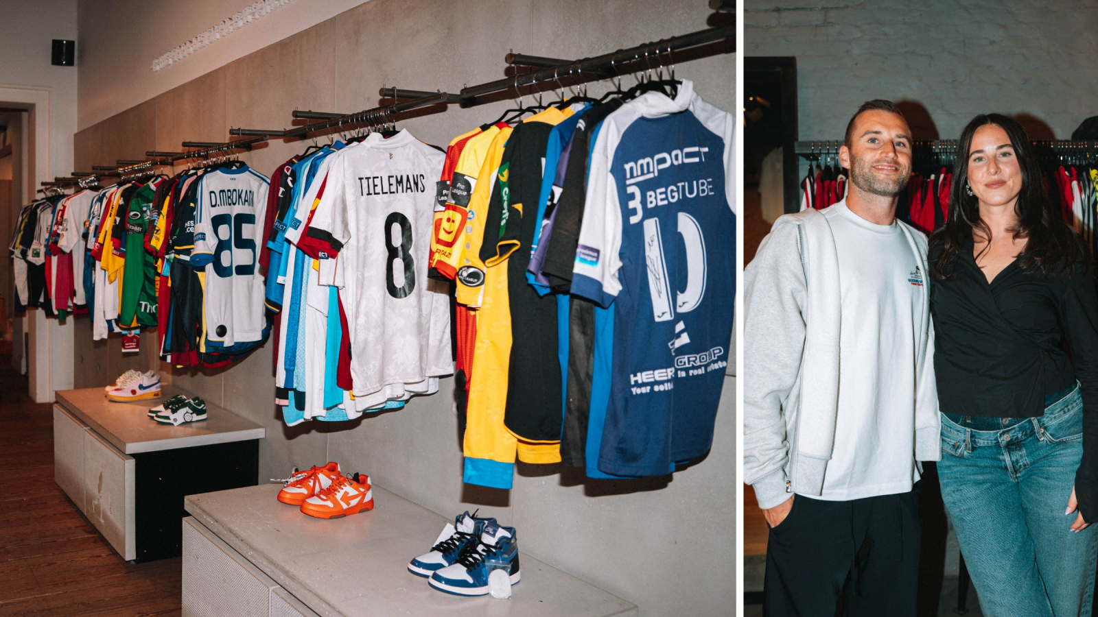 Aan de ene kant van de winkel: een duizelingwekkend aantal voetbalshirts van clubs en landen uit alle uithoeken van de wereld. Aan de andere kant: een unieke collectie merkkleding die rechtstreeks uit de kledingkasten van Belgische en internationale profvoetballers komt.