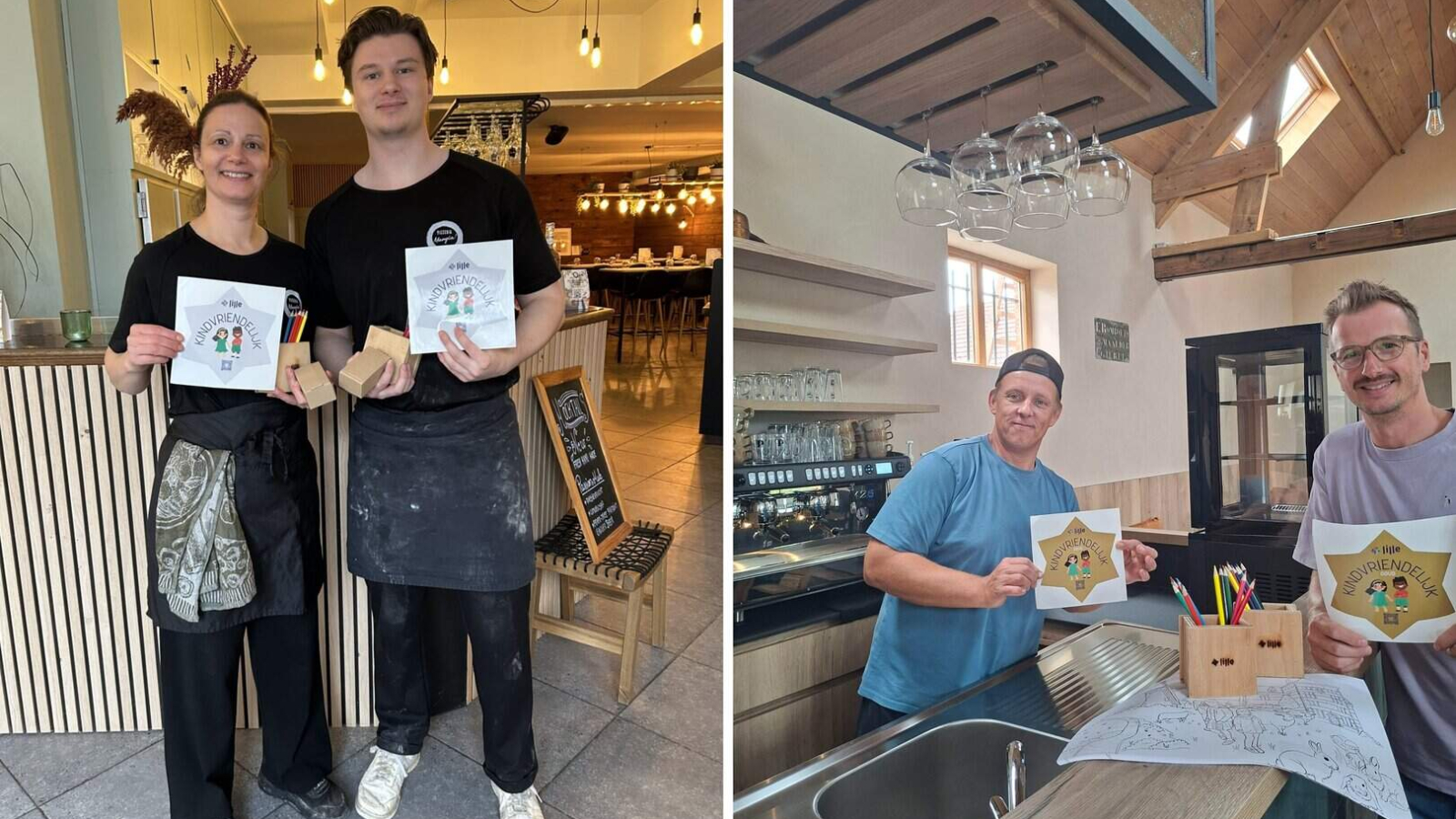 Zowel pizzeria Mangia in Poederlee links als koffiehuis Mils Maalderij in Gierle kregen het label Kindvriendelijke Horeca in de gemeente Lille_