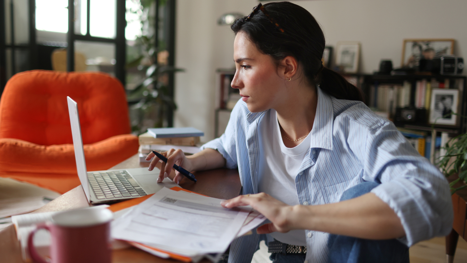A woman working from home