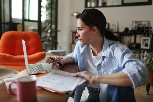A woman working from home