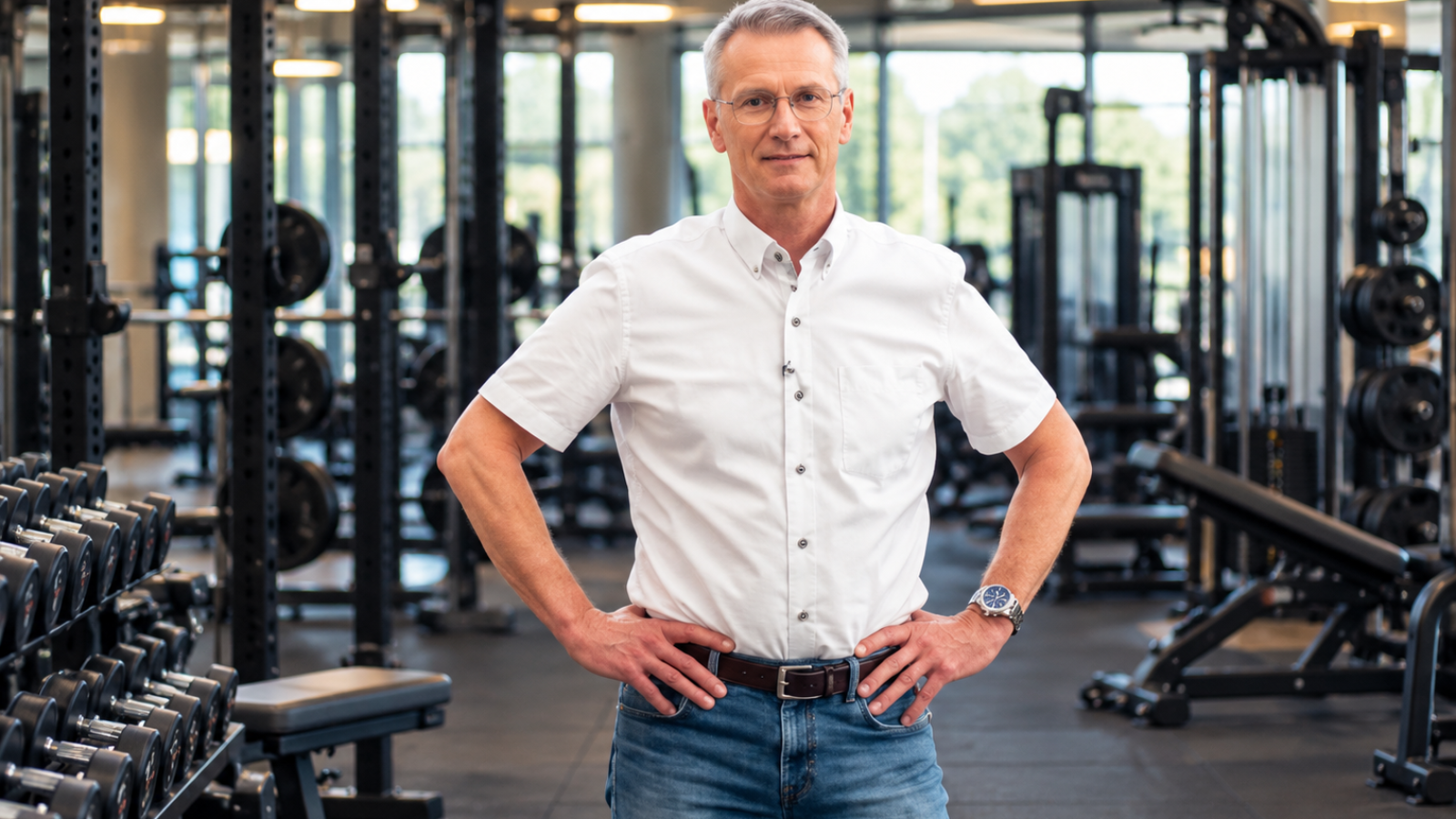 Zelfverzekerde man in moderne fitnesszaal